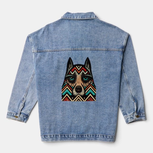Veste En Jean Tête de loup aztèque (Verso)