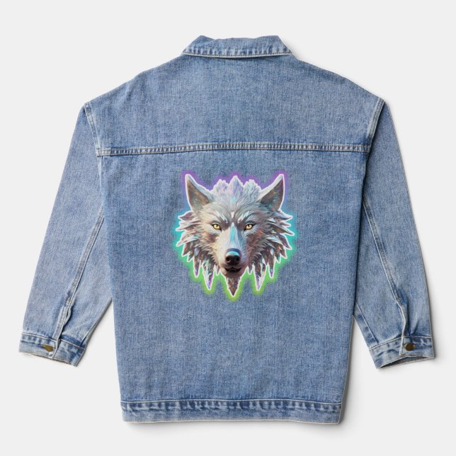 Veste En Jean Tête de loup blanc Imaginaire (Verso)
