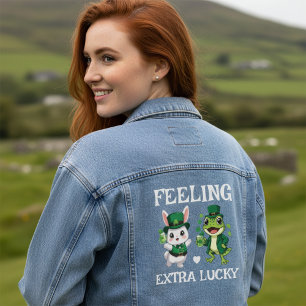 Veste En Jean Texte personnalisé Grenouille et Lapin de la Saint