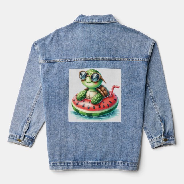 Veste En Jean Tortue sur un flotteur de pastèque (Verso)
