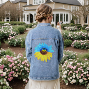 Veste En Jean Tournesol aquarelle Ukraine drapeau bleu jaune