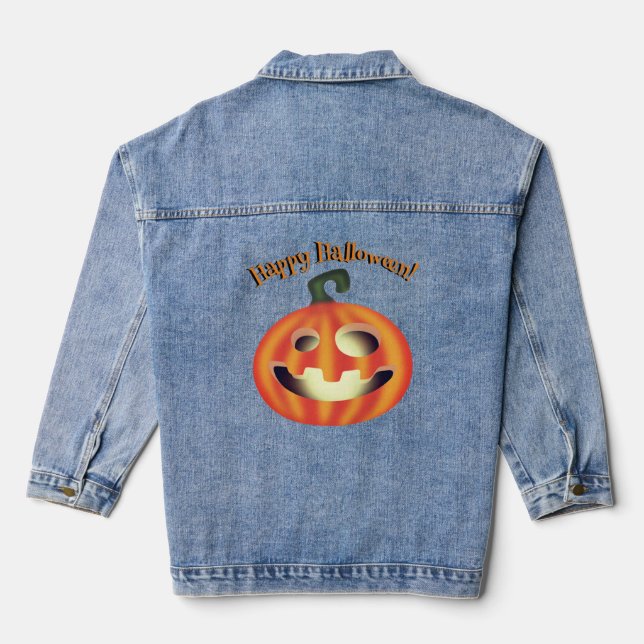 Veste En Jean Tricoter ou traiter le Citrouille d'Halloween (Verso)