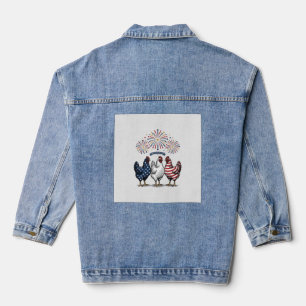 Veste En Jean Trio de poulets patriotiques Gravure vintage vecte