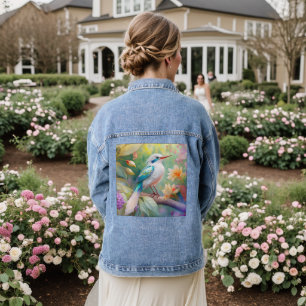 Veste En Jean Turquoise aile crête blanche Imaginaire Oiseau