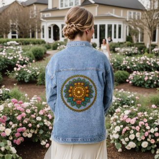 Veste En Jean Turquoise Gold Lotus Mandala -Boho Fantasy Graphic