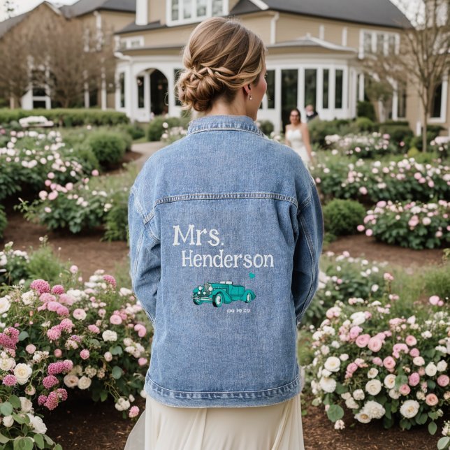 Veste En Jean Turquoise Mme Brides Nom Voiture Classique Denim V (Mariage Retour)