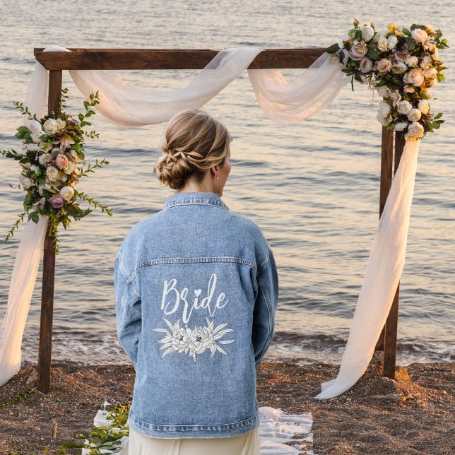 Veste En Jean Typographie de mariée et mariage de bouquet floral (Créateur téléchargé)