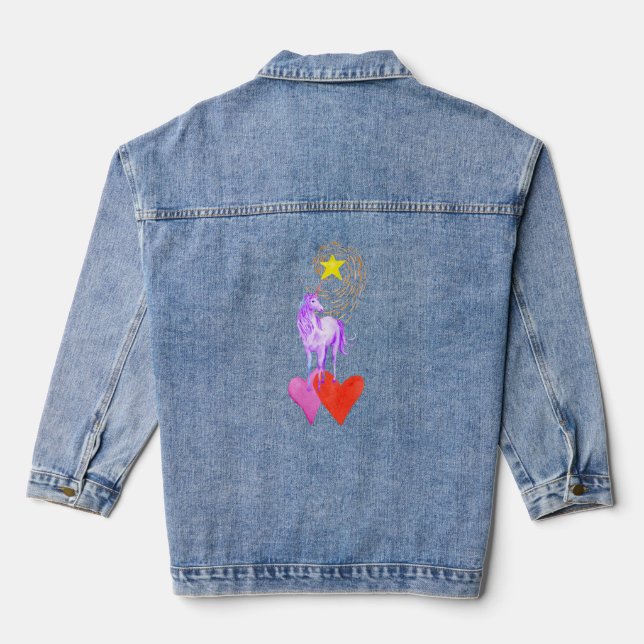 Veste En Jean Unicorne d'aquarelle violette (Verso)