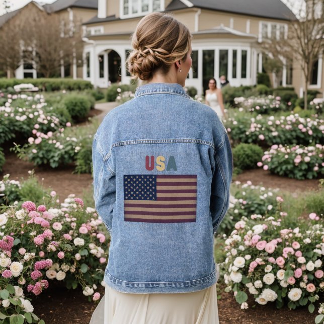 Veste En Jean Unisex USA Retro Grunge American Flag (Mariage Retour)