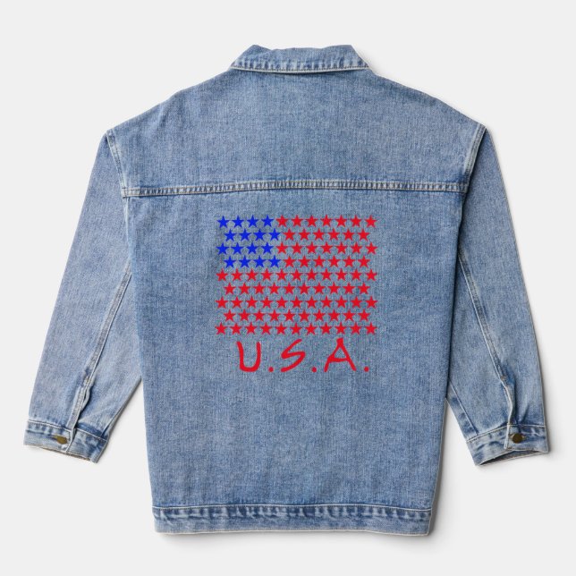 Veste En Jean USA avec les étoiles bleues et rouges Patriotique (Verso)