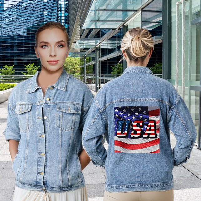 Veste En Jean USA Citation American Flag Womens (USA Quote American Flag Women's Denim Jacket)