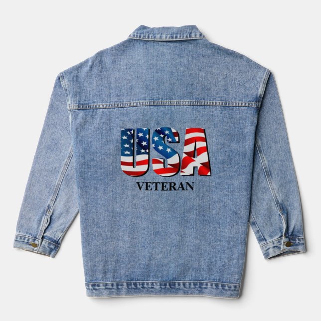 Veste En Jean USA VÉTÉRAN drapeau patriotique américain rouge bl (Verso)