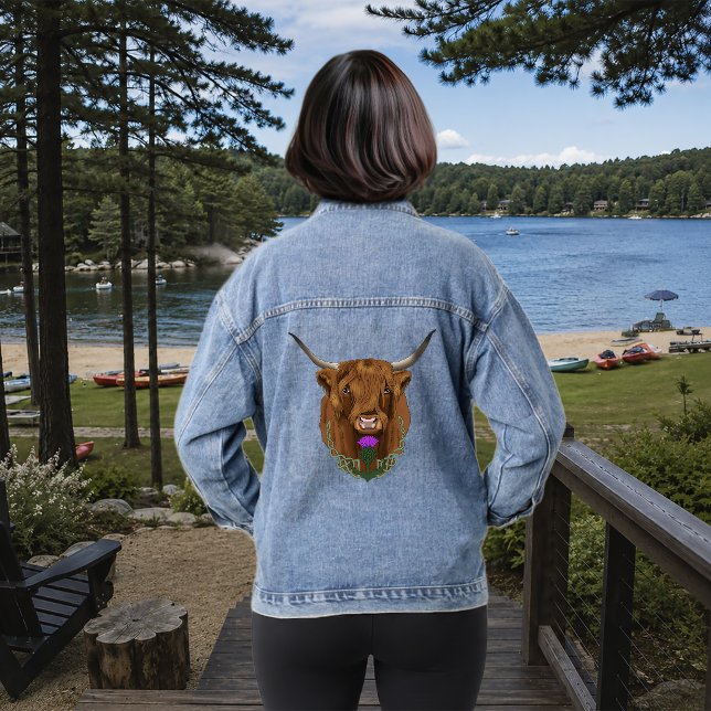 Veste En Jean Vache Écossaise des Highlands Thistle Celtique Vio (Créateur téléchargé)