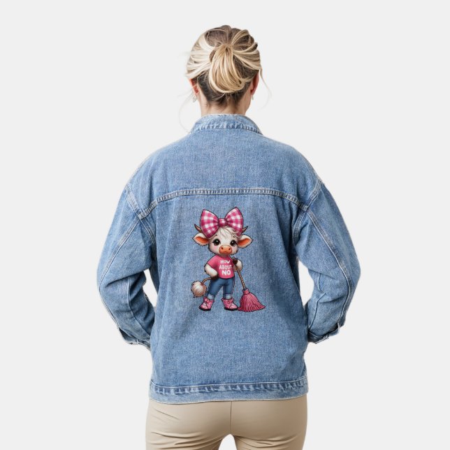 Veste En Jean Vache en caricature rose avec En vichy Bow (Modèle)