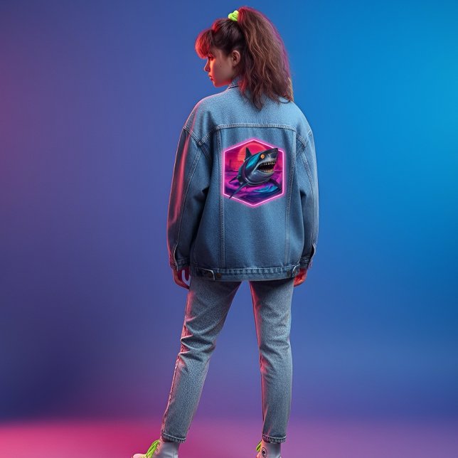 Veste En Jean Vaporwave de requin Neon Retro (Créateur téléchargé)