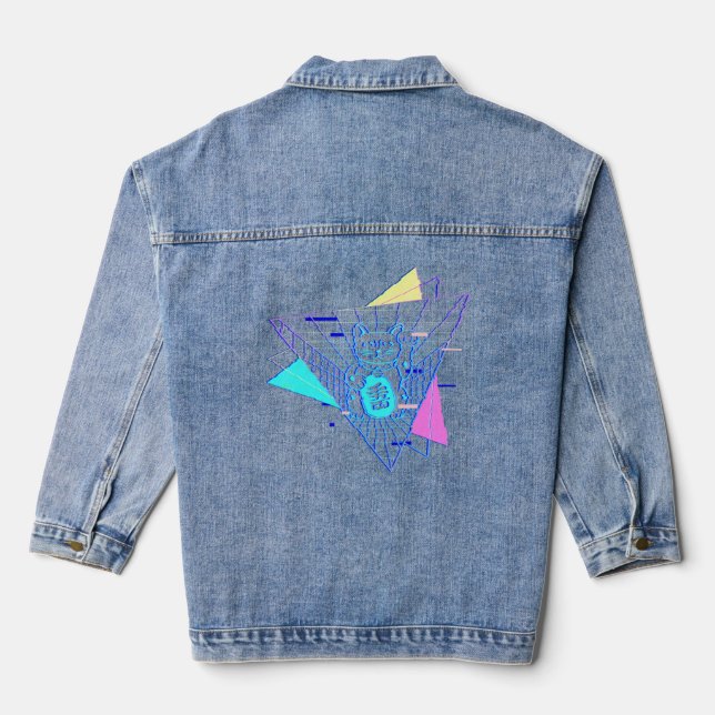 Veste En Jean Vaporwave Japonais Maneki Neko Japon Système esthé (Verso)