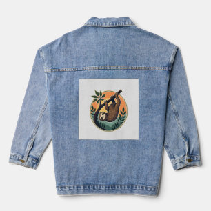 Veste En Jean Vecteur de paresseux vintage Badge rétro faune 2