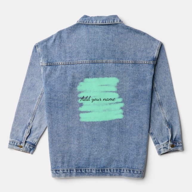 Veste En Jean Vert aquarelle ajouter nom message texte lancer (Verso)
