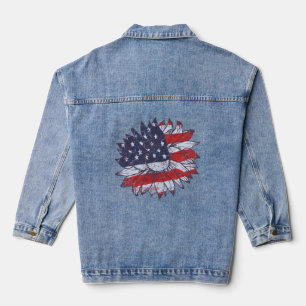 Veste En Jean Veste Jean rouge, blanc et bleu Fleur