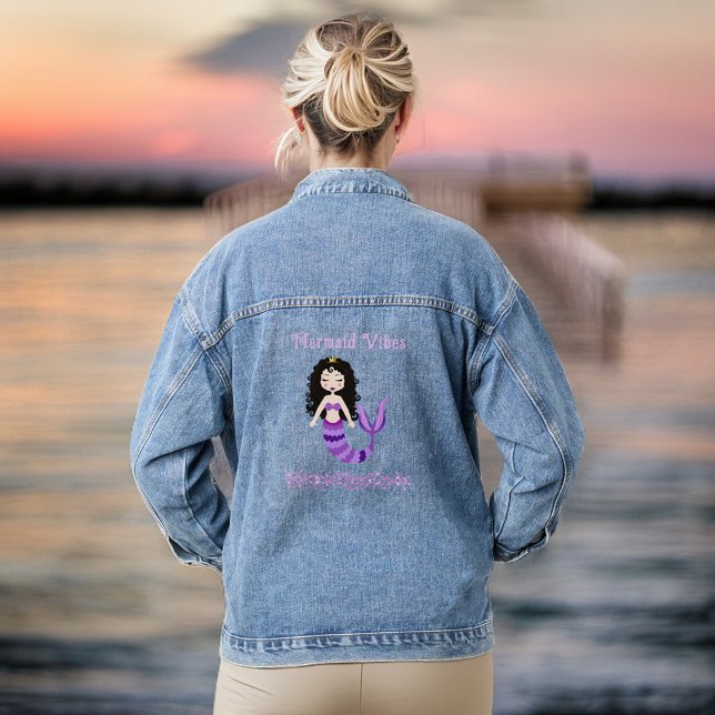 Veste En Jean Vibes de sirène Plage rose et violet inspirée (Créateur téléchargé)