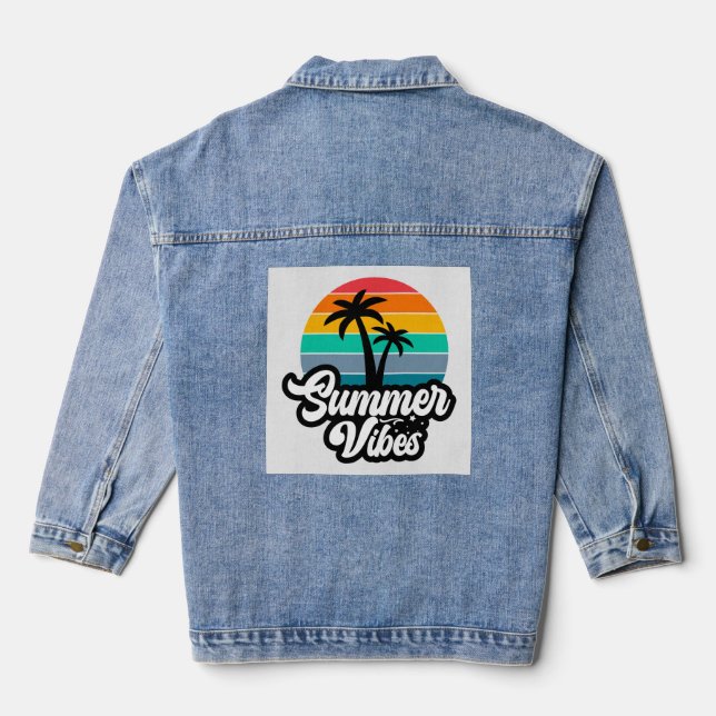 Veste En Jean Vibes d'été avec design de palmiers (Verso)
