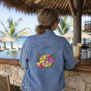 Veste En Jean Vibrant Lézard Gecko Léopard Floral Vert Jouant