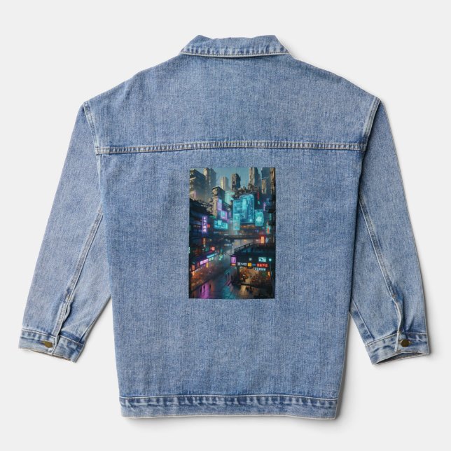 Veste En Jean Vibrant Neon Cyberpunk Cityscape Futuriste (Verso)