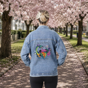 Veste En Jean Vibrant sarcelle Dragon Koi Oriental Fleur de Lotu