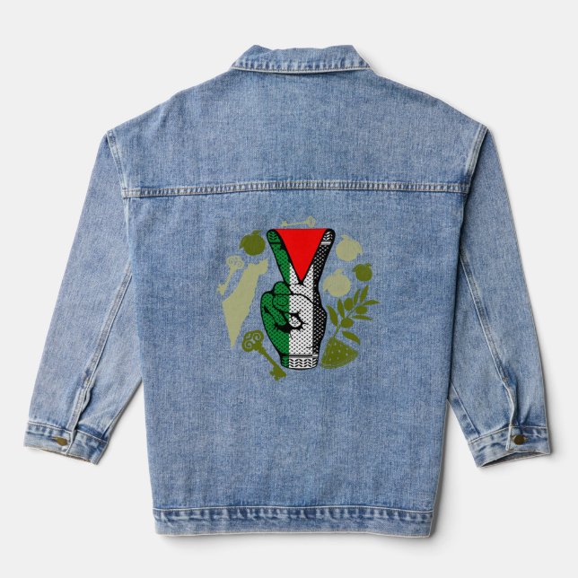 Veste En Jean Victory Sign Hand Resistance Red Triangle Symbol (Verso)