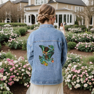 Veste En Jean Vintage E.A. Séguy's Green butterflies