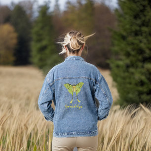 Veste En Jean Vintage Luna Moth Chartreuse avec nom de monogramm