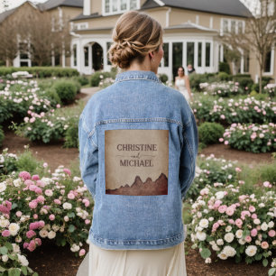Veste En Jean Vintage papier rustique brun montagnes mariage
