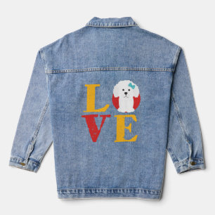 Veste En Jean Vintage Retro Bichon Frise Puppy Lote Chien mignon