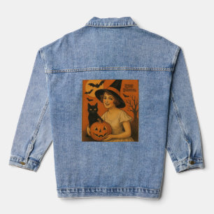 Veste En Jean Vintage/rétro Happy Halloween sorcière, chat, citr