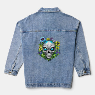 Veste En Jean Visage Alien et fleurs Ai Art