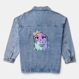 Veste En Jean Visage et fleurs abstrait (couleurs pâles)