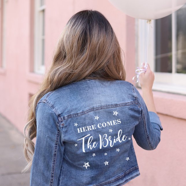 Veste En Jean Voici la mariée Wedding (Here comes the bride stars wedding denim jacket for wedding and bridal shower and bachelorette party)