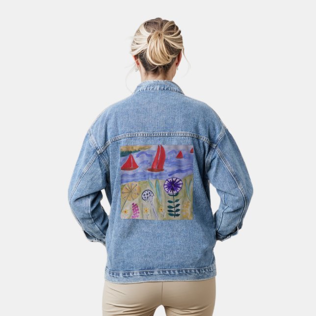 Veste En Jean Voiles et fleurs rouges (Modèle)