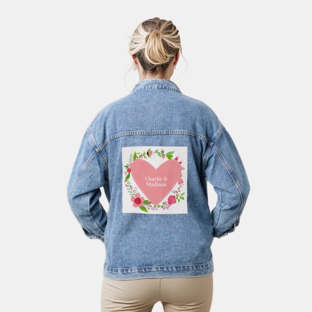Veste En Jean Vos noms dans un coeur fleuri (Modèle)