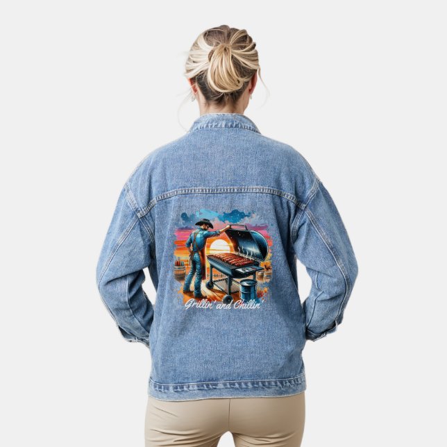 Veste En Jean Western Cowboy BBQ Grillin' et Chillin' (Modèle)
