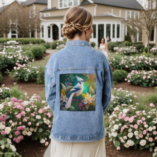 Veste En Jean White Tufé Turquoise Wing Jay Imaginaire Bird