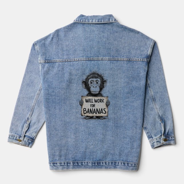 Veste En Jean Will Work for Bananas - Humorous Monkey Sketch (Verso)