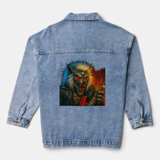 Veste En Jean Wolve en métal lourd jouant de la guitare