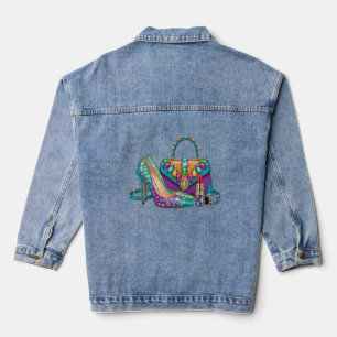 Veste En Jean Womans Diamond Crystal Glam talons et sac chic