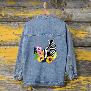 Veste En Jean Zèbre Bleu Coloré Daisy Floral Faune