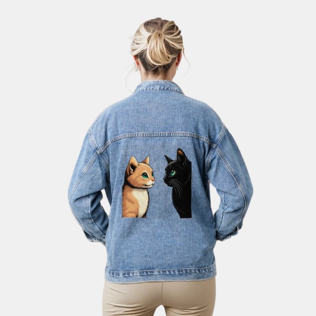 Veste En Jean Zonage de chat noir - Drôle Kitten meme (Modèle)