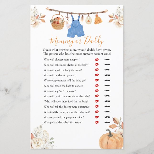 Vêtements Citrouilles Baby shower maman ou papa (Devant)