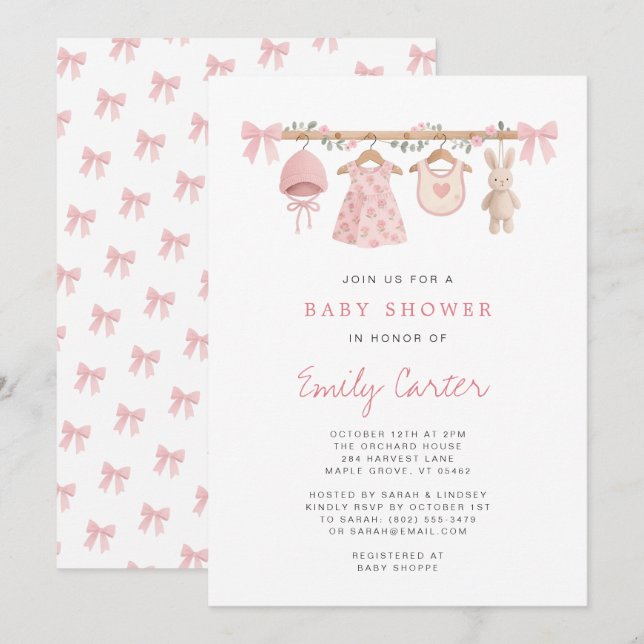 Vêtements de bébé à l'aquarelle Invitation pour bé (Devant / Derrière)