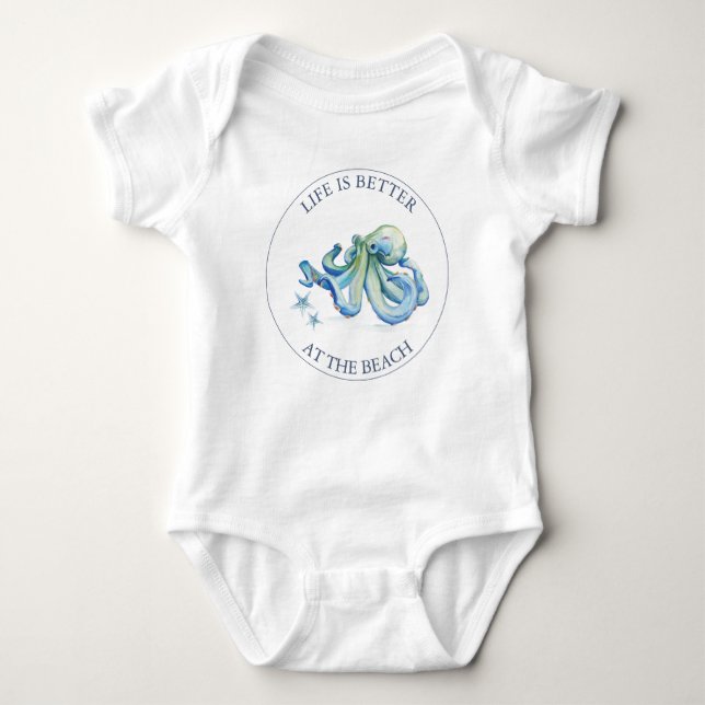 Vêtements de bébé garçon mignon body bleu poulpe (Devant)