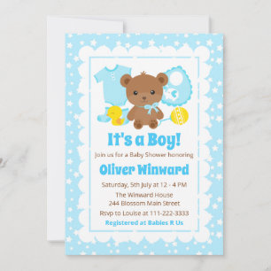 Vêtements d'ourson bleu garçon Invitation à une ba